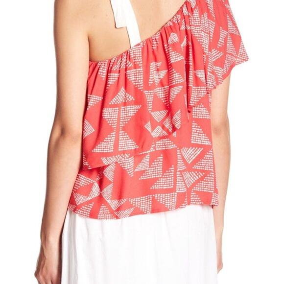 NEW Splendid One Shoulder Ruffle Overlay Pink Blouse Women's Size XS Summer - Picture 2 of 10